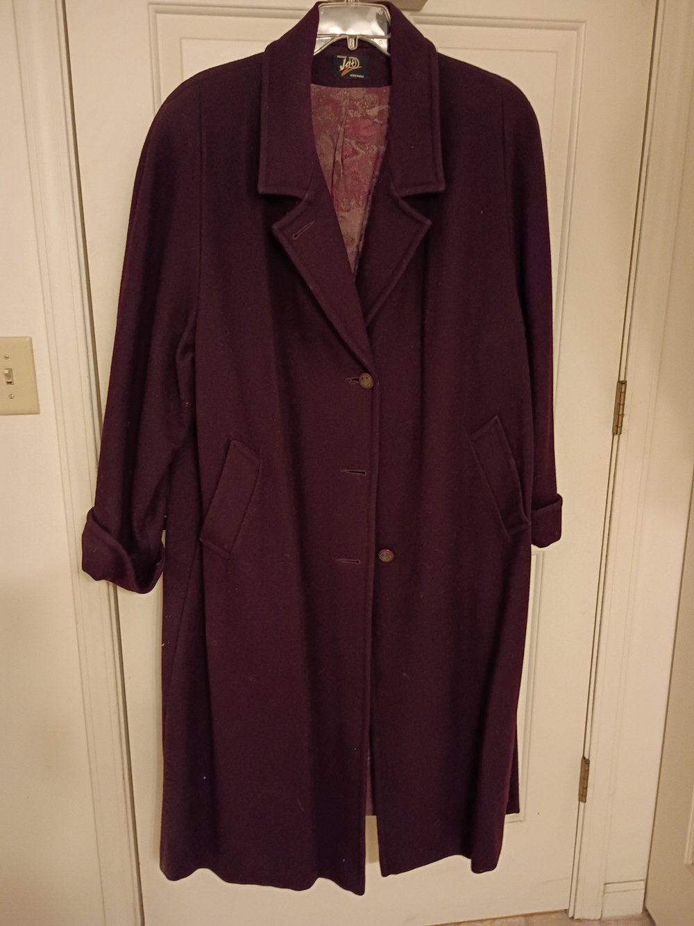 Wool Blend Long Coat - Deep Plum (Unbranded)